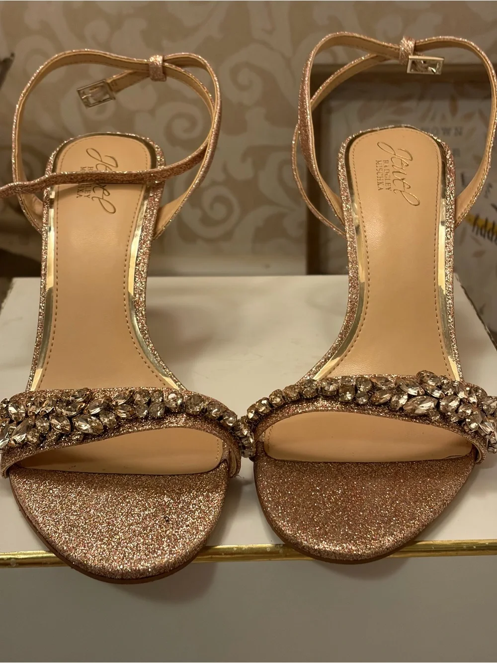 Badgley Mischka Rose Gold Sandals, Dallyce Ankle Strap Stiletto Sandal